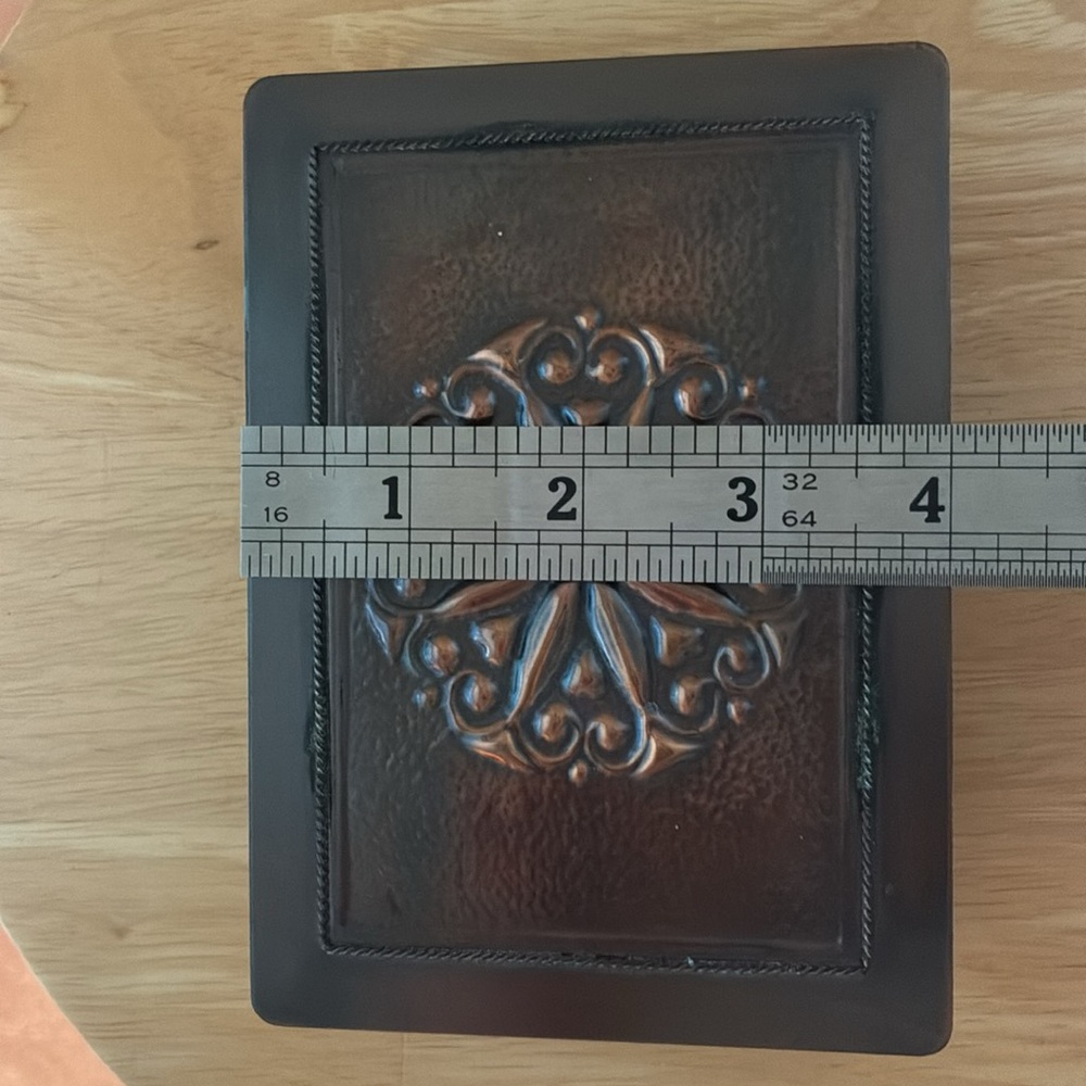 Polish Brown Metal Decorative Box With Hinged Lid -Vintage - Picture 6 of 7